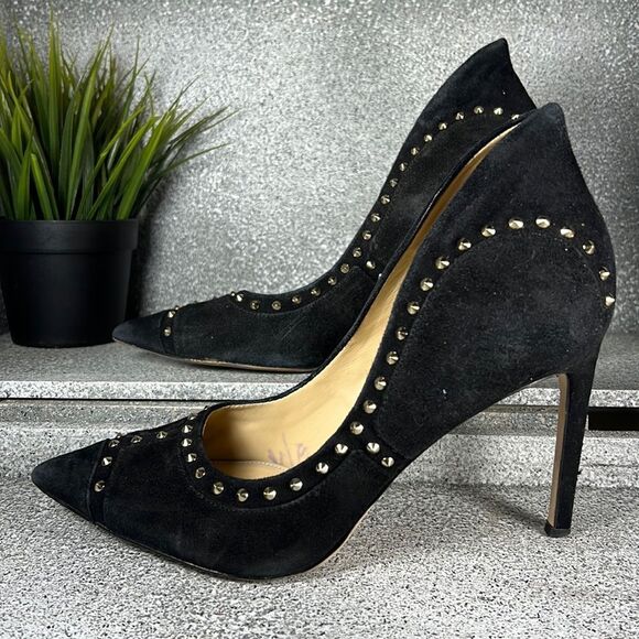 Sam Edelman Hayden Studded Suede Leather Black Heels Pumps Shoes Size 8.5 - Picture 1 of 7